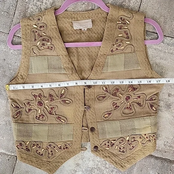 Vintage Cotton Beaded Embroidered Vest Sz M - Picture 4 of 9